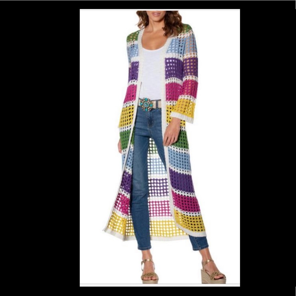 Boston Proper Multi Color Stripe Crochet Duster